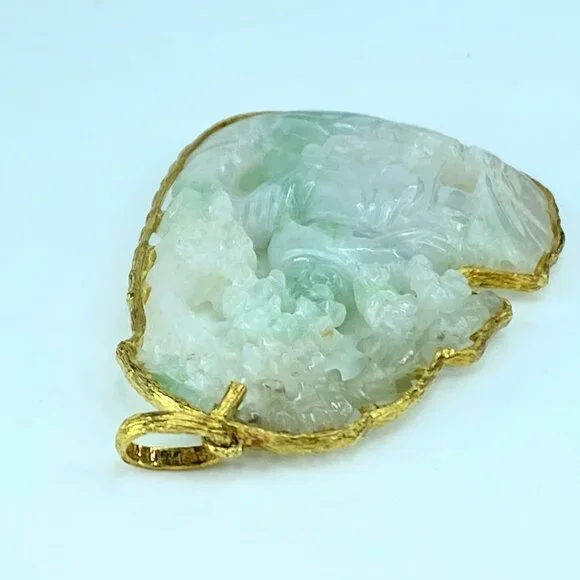 Vintage hand carved Jade custom made 14K pendant 3 1/4" 1 3/4" 32.3g JR8675